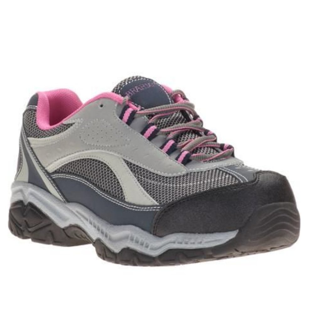 Brahma Women's Sarah Steel Toe Low Work Safety Shoe Gray/Pink Size USA 10 - Picture 1 of 11
